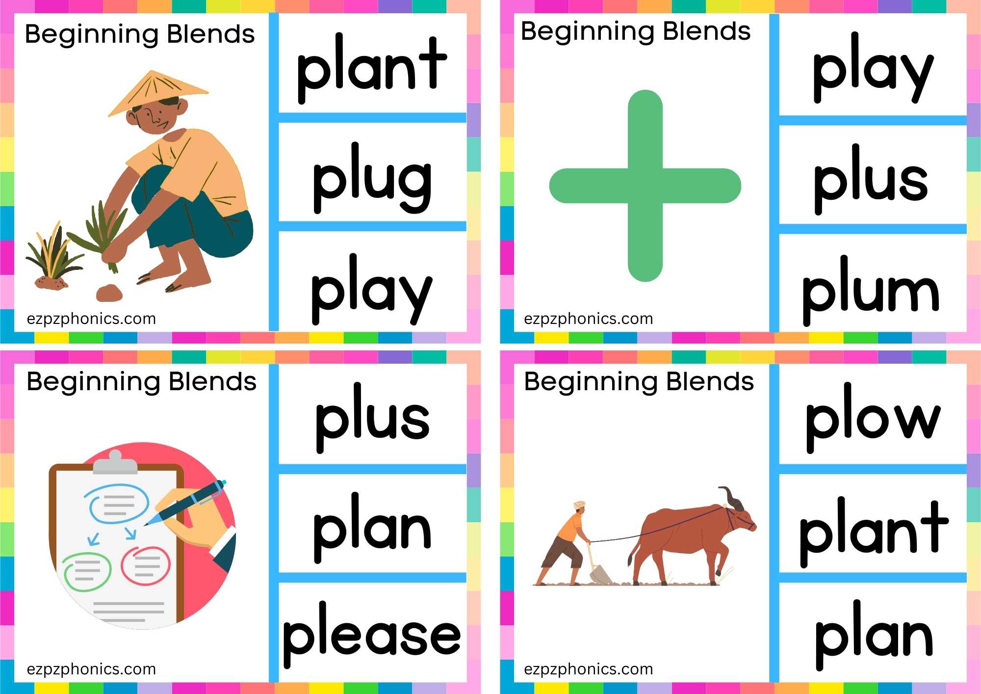 PL Beginning Blends Clip Cards Look At The Image And Clip The Correct Word Set 2